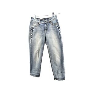 Earl Jeans Womens 6 Cropped Jeans Floral Embroidered Stretch Denim Y2K